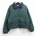 L★古着 トミーヒルフィガー TOMMY HILFIGER 長袖 ブランド ナイロン キルティング ジャケット メンズ 90年代 90s 襟フリース 緑 グリーン 25oct31 中古 アウター