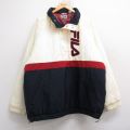 XL★古着 フィラ FILA 長袖 ナイロン ハーフジップ ジャケット メンズ 00年代 00s ビッグロゴ ラグラン マルチカラー 大きいサイズ ロング丈 白他 ホワイト 【spe】 25nov01 中古 アウター
