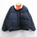 XL★古着 ノーティカ 長袖 ブランド ダウン ジャケット メンズ 90年代 90s ワンポイントロゴ リバーシブル リップストップ 大きいサイズ 紺 25nov14