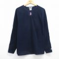L★古着 マジェスティック 長袖 フリース トップス メンズ 00年代 00s MLB ボストンレッドソックス ラグラン クルーネック 紺 メジャーリーグ ベースボール 野球 25nov26