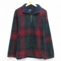 XL★古着 長袖 ハーフジップ フリース ジャケット メンズ 90年代 90s カナダ製 赤他 チェック 25nov29