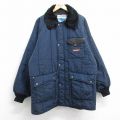 XL★古着 長袖 ジャケット メンズ 80年代 80s 襟ファー ラグラン IRONTUFF ロング丈 紺 25dec02