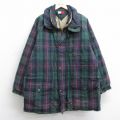 XL★古着 トミーヒルフィガー 長袖 ブランド ダウン ジャケット メンズ 90年代 90s ロング丈 コットン 緑他 チェック【spe】 25dec20