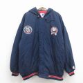 XL★古着 スターター 長袖 ジャケット パーカー メンズ 90年代 90s コネチカットハスカーズ 大きいサイズ ロング丈 刺繍 濃紺【spe】 25dec19
