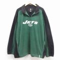 XL★古着 リーボック 長袖 ハーフジップ フリース ジャケット メンズ NFL ニューヨークジェッツ 刺繍 大きいサイズ ツートンカラー 緑 アメフト スーパーボウル 25dec19