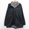 XL★古着 ナイキ NIKE 長袖 ナイロン ジャケット パーカー メンズ 00年代 00s ワンポイントロゴ 大きいサイズ ロング丈 黒 内側フリース 25dec22