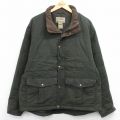 XL★古着 エルエルビーン 長袖 オイル ダウン ジャケット メンズ 00年代 00s ワンポイントロゴ コットン 濃緑 内側キルティング【spe】 25dec22