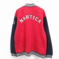 XL★古着 ノーティカ 長袖 ブランド ハーフジップ フリース ジャケット メンズ 90年代 90s ビッグロゴ 刺繍 ツートンカラー 赤 25dec24