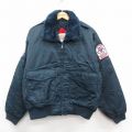 XL★古着 長袖 ナイロン ジャケット メンズ 80年代 80s ワッペン 襟ファー 紺 内側キルティング 25dec27