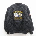 XL★古着 長袖 キルティング ジャケット メンズ 00年代 00s トラック 刺繍 USA製 黒 内側サーマル 26feb16