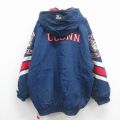 XL★古着 スターター 長袖 ナイロン ジャケット パーカー メンズ 90年代 90s ユーコンハスカーズ 刺繍 大きいサイズ ロング丈 紺 内側キルティング【spe】 26feb18