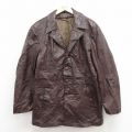 XL★古着 長袖 レザー ジャケット メンズ 80年代 80s ロング丈 USA製 こげ茶 25nov12