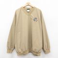 XL★古着 長袖 ナイロン ジャケット メンズ 90年代 90s NAVAL 大きいサイズ ロング丈 Vネック ベージュ 25dec16