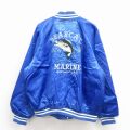 XL★古着 長袖 ナイロン ジャケット メンズ 80年代 80s 魚 刺繍 大きいサイズ ラグラン USA製 青【spe】 25dec19