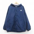 XL★古着 スターター 長袖 ナイロン ジャケット パーカー メンズ 00年代 00s ワンポイントロゴ 大きいサイズ ロング丈 紺 内側キルティング【spe】 26jan10