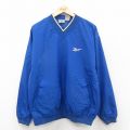 L★古着 リーボック 長袖 ナイロン ジャケット メンズ 00年代 00s ワンポイントロゴ Vネック 青 26jan10