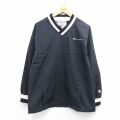 M★古着 チャンピオン champion 長袖 ナイロン ジャケット メンズ 00年代 00s ワンポイントロゴ Vネック 黒他 26feb12