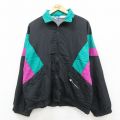 L★古着 チャンピオン champion 長袖 ナイロン ジャケット メンズ 90年代 90s ワンポイントロゴ 黒他 内側メッシュ【spe】 26feb17