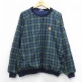 XL★古着 長袖 ナイロン ジャケット メンズ HALF MOON BAY 大きいサイズ クルーネック 濃紺他 チェック 26mar07