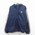 XL★古着 アディダス adidas 長袖 ナイロン ジャケット パーカー メンズ 90年代 90s ワンポイントロゴ 紺 3本ライン 26mar17