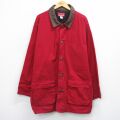 XL★古着 マルボロ 長袖 ジャケット メンズ 90年代 90s ダック地 襟レザー 大きいサイズ ロング丈 コットン 赤他【spe】 25dec15