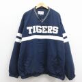 XL★古着 長袖 ジャケット メンズ 00年代 00s MLB デトロイトタイガース 刺繍 Vネック 紺 メジャーリーグ ベースボール 野球 25dec19