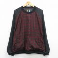 XL★古着 長袖 ジャケット メンズ ラグラン 大きいサイズ クルーネック エンジ他 チェック 26jan21