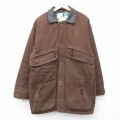 XL★古着 Wear Guard 長袖 ジャケット メンズ 00年代 00s 襟レザー ダック地 シンサレート 大きいサイズ ロング丈 コットン 茶他 内側フランネル【spe】 26feb20