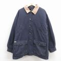 XL★古着 CINTAS 長袖 ジャケット メンズ 大きいサイズ ロング丈 襟コーデュロイ コットン 紺 26mar05