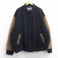 XL★古着 長袖 スタジャン メンズ 90年代 90s ボーイング 袖レザー ツートンカラー 大きいサイズ ウール カナダ製 濃紺他 内側キルティング 25dec10