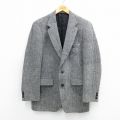 M★古着 ハリスツイード 長袖 テーラード ジャケット メンズ 80年代 80s 手織り ロング丈 スコティッシュウール USA製 グレー他26feb03