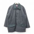 XL★古着 長袖 ウール ジャケット メンズ 90年代 90s 襟レザー 大きいサイズ ロング丈 濃グレー 霜降り 25jan09 中古 アウター