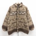 L★古着 長袖 ウール ジャケット パーカー メンズ ネイティブ柄 ラグ柄 ベージュ他 カーキ 【spe】 25oct08 中古 アウター