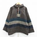 L★古着 長袖 ウール トップス パーカー メンズ 90年代 90s 手織り ヘンリーネック 茶他 25nov18