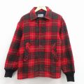 XL★古着 長袖 ウール ジャケット メンズ 80年代 80s 赤 チェック 内側ボア 25dec03