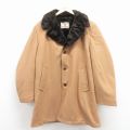 XL★古着 長袖 ウール コート メンズ 80年代 80s ロング丈 茶 内側フェイクファー 25dec11
