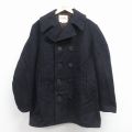L★古着 長袖 ウール ピーコート メンズ 80年代 80s ロング丈 USA製 黒 26jan08