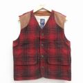 S★古着 ギャップ GAP ウール ベスト メンズ 90年代 90s レザー使用 赤他 チェック 26jan08
