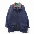 XL★古着 ボストントレーダース 長袖 ウール ジャケット メンズ 00年代 00s 襟レザー ロング丈 紺他 内側キルティング 26jan21