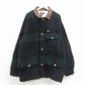 XL★古着 ノーティカ 長袖 ブランド ウール ジャケット コート メンズ 90年代 90s 大きいサイズ ロング丈 襟レザー 緑 チェック 内側キルティング【spe】 26jan31