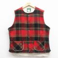 XL★古着 ウール ベスト メンズ 90年代 90s カナダ製 赤他 チェック 内側ボア 26feb14