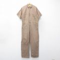 W41★古着 半袖 ワーク ツナギ メンズ 90年代 90s ヘリンボーン 大きいサイズ コットン USA製 薄茶 ブラウン 25jul05 中古 オールインワン ボトムス