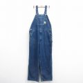 W39★古着 カーハート Carhartt オーバーオール メンズ コットン 紺 ネイビー デニム 25nov01 中古 ボトムス
