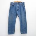 W34★古着 ジーンズ Levis リーバイス 501 メンズ ヒゲ 紺 ネイビー デニム 25aug08 中古 ボトムス ジーパン Gパン ロング パンツ
