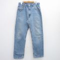 W32★古着 ジーンズ リーバイス Levis 505 メンズ 90年代 90s ヒゲ コットン USA製 薄紺 ネイビー デニム 【spe】 25sep19 中古 ボトムス ジーパン Gパン ロング パンツ