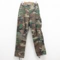 W28★古着 ミリタリー カーゴ パンツ メンズ リップストップ ウッドランドカモ コットン 緑他 グリーン 迷彩 25jul16 中古 ボトムス ロング