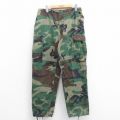 W33★古着 ミリタリー カーゴ パンツ メンズ 90年代 90s コンバット リップストップ ウッドランドカモ コットン USA製 緑 グリーン 迷彩 【spe】 25sep25 中古 ボトムス ロング