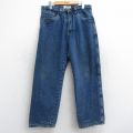W33★古着 ジーンズ メンズ 00年代 00s コットン 紺 ネイビー デニム 内側フリース 25oct04 中古 ボトムス ジーパン Gパン ロング パンツ