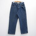 W31★古着 ジーンズ メンズ コットン 紺 ネイビー デニム 内側フリース 25oct24 中古 ボトムス ジーパン Gパン ロング パンツ