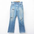 W32★古着 ラングラー Wrangler ジーンズ メンズ 80年代 80s ヒゲ フレア ボロ USA製 紺 ネイビー デニム 【spe】 25oct27 中古 ボトムス ジーパン Gパン ロング パンツ